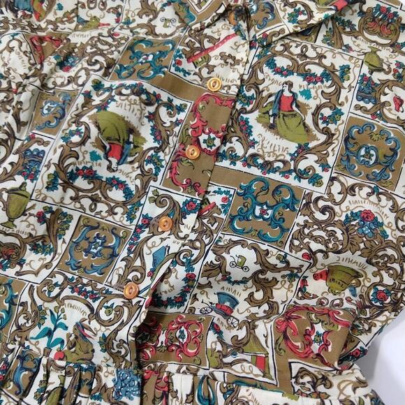 Vintage 1960s Shirt Dress Size XXS Fit & Flare Print Button Up Retro Pin Up VLV - Picture 7 of 9